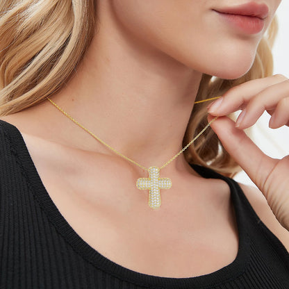 Luckacco SUNSLL Classic Chunky Full Cubic Zircon Cross Pendant Necklaces For Women Men Gold/Silver Color Catholicism Religious Jewelry