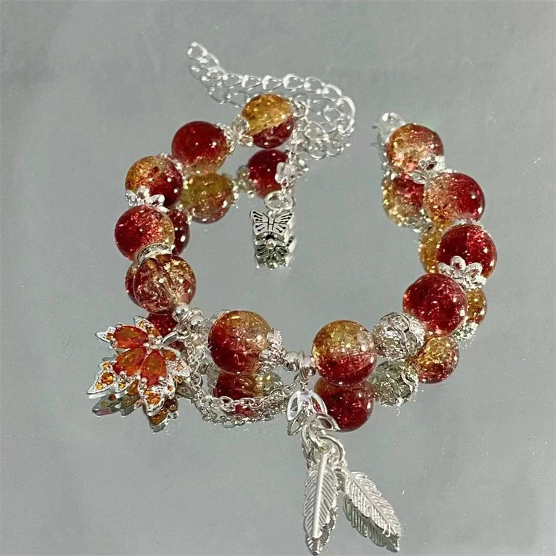 luckacco luxury galaxy planet bracelet for women popcorn crystal opal beads butterfly feather pendant bracelet harajuku jewelry gifts
