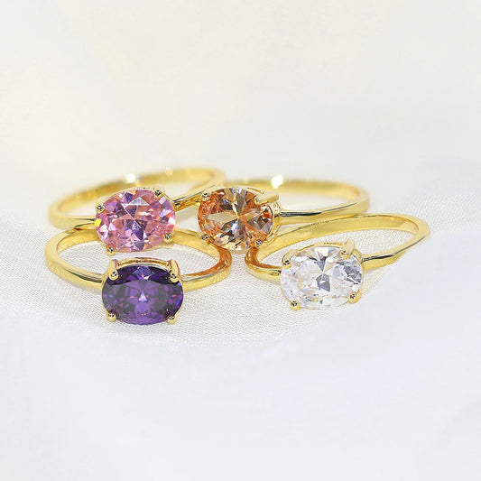Luckacco Wedding Dating Ring For Women Simple Solitaire Ring With Oval Candy Stone Zircon Gold Color Engagement Gift Fashion Jewelry R865