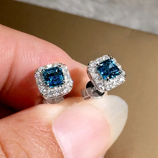 Luckacco daily picks Eternity Green CZ Stud Earrings for Women Gold Color Luxury Bride Wedding Earrings Elegant Ear Accessories Party Jewelry