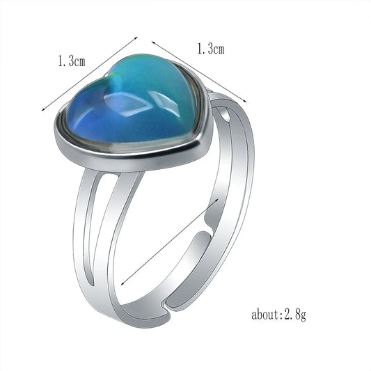 Luckacco Vintage Peach Heart Love Gem Temperature Sensing Change Color Mood Ring Jewelry Halloween Rings for Women