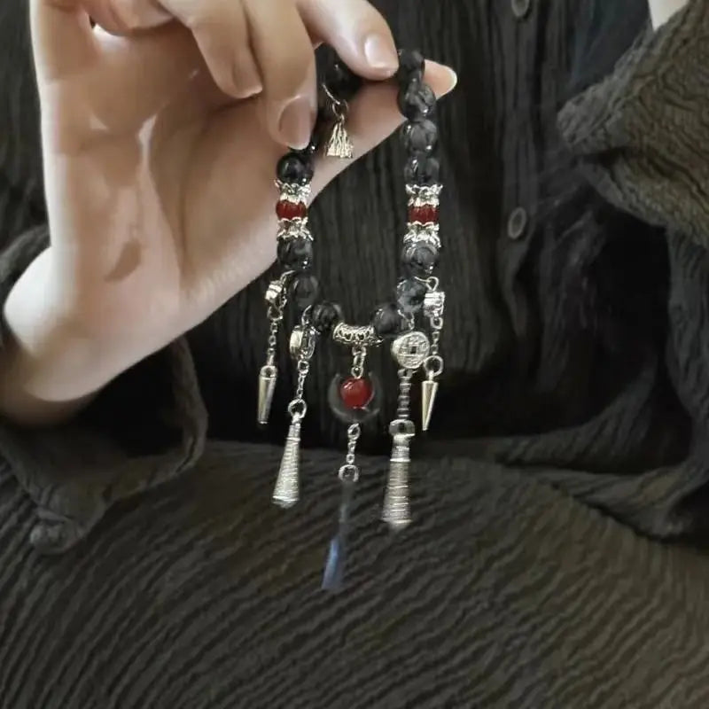 luckacco vintage black beaded tassel bracelets for women men new chinese ethnic style moon handmade beads bracelets jewelry party gifts