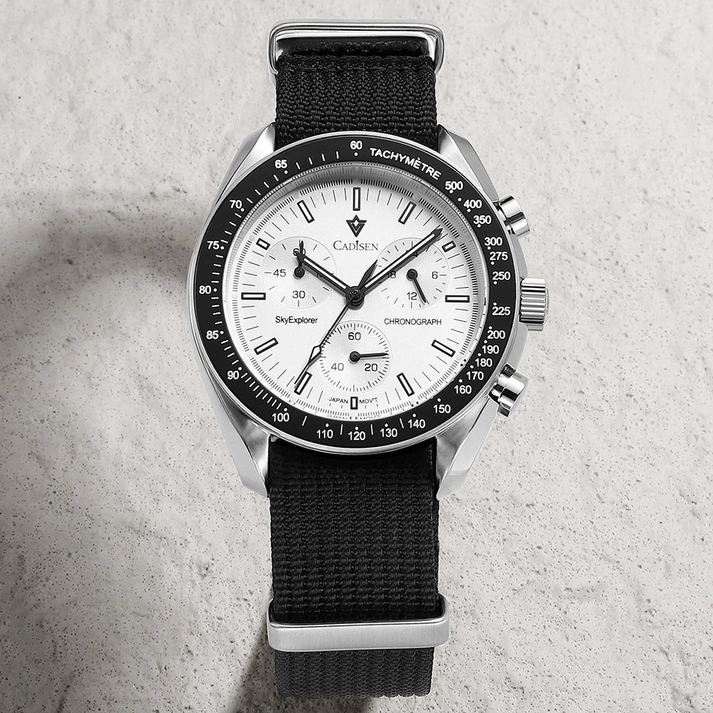 luckacco cadisen new men's watches luxury quartz wrist watch for men sapphire ar coated crystal canvas vk68 speed chronograph automatic
