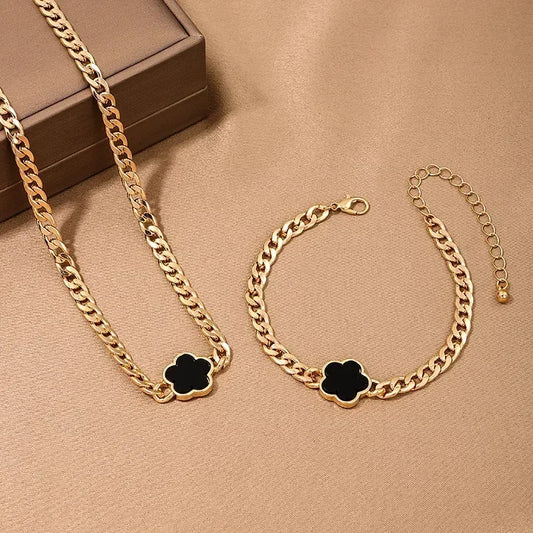 Luckacco Vintage Emerald Sets Unique Design Light Luxury Temperament Earrings  Pendant Necklace Rings Three-Piece Sets Trend Jewerly Set