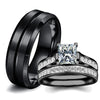 Luckacco Fashion Couple Rings Romantic White Rhinestones CZ Women Rings Set Simpe Men's Stainless Steel Rings For Couple Wedding Jewelry