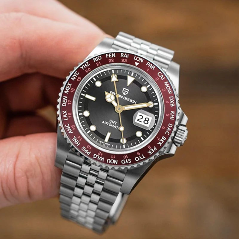 luckacco pagani design v4 40mm gmt nh34 luxury men's watches top fashion automatic mechanical watches for men sapphire waterproof clock