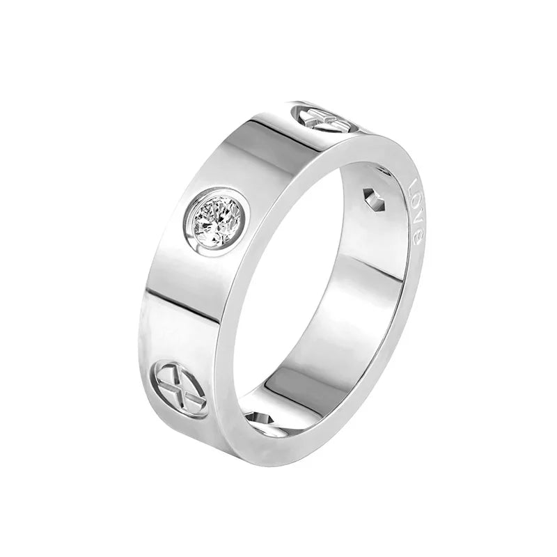 luckacco trendy stainless steel rose gold color love ring for women men couple cz crystal rings luxury brand jewelry wedding gift