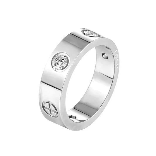 Luckacco Trendy Stainless Steel Rose Gold Color Love Ring for Women Men Couple CZ Crystal Rings Luxury Brand Jewelry Wedding Gift