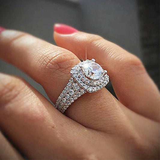 Luckacco Popular Ruifan Europe Luxury Square Double Layer Cubic Zircon Wedding Rings for Bride Women's Engagement Party Ring Jewelry
