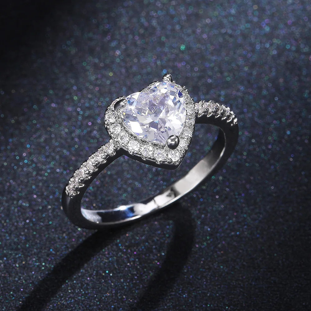 luckacco romantic pink heart shaped ring for female cubic zirconia bridal wedding party  with minimalist fashion jewelry accessories