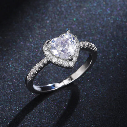 Luckacco Romantic Pink Heart shaped Ring for Female Cubic Zirconia Bridal Wedding Party  with Minimalist Fashion Jewelry Accessories