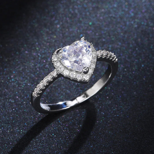 Luckacco Romantic Pink Heart shaped Ring for Female Cubic Zirconia Bridal Wedding Party  with Minimalist Fashion Jewelry Accessories