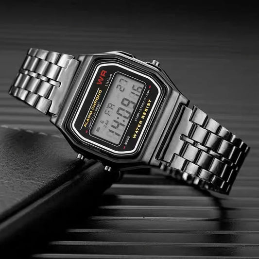 Luckacco Luxury Gold Silver Sports Military Watches Men Women LED Digital Wristwatches Retro F91W Steel Band Electronic Watch Wrist Clock