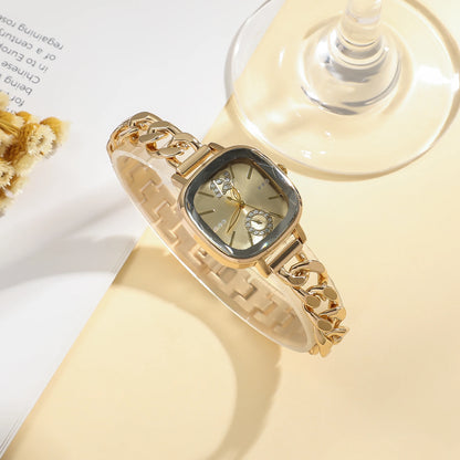 Luckacco Ladies' light luxury fashion bar scale square dial buckle steel strap quartz watch.