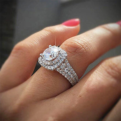 Luckacco Popular Ruifan Europe Luxury Square Double Layer Cubic Zircon Wedding Rings for Bride Women's Engagement Party Ring Jewelry