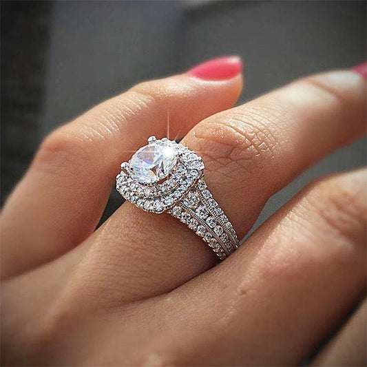 Luckacco Popular Ruifan Europe Luxury Square Double Layer Cubic Zircon Wedding Rings for Bride Women's Engagement Party Ring Jewelry