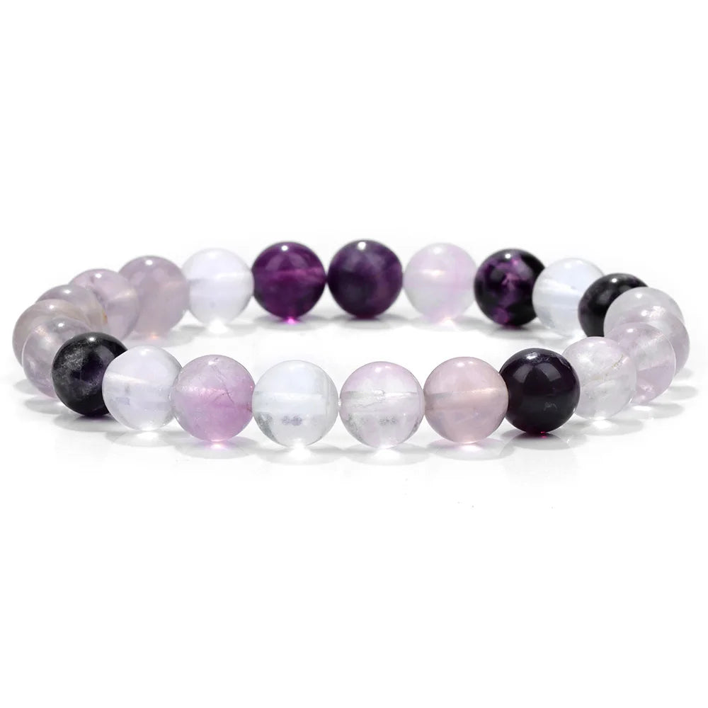 luckacco purple stone bracelet 8mm natural stone fire dragon agates amethysts fluorite jasper beads elastic bracelets for women men