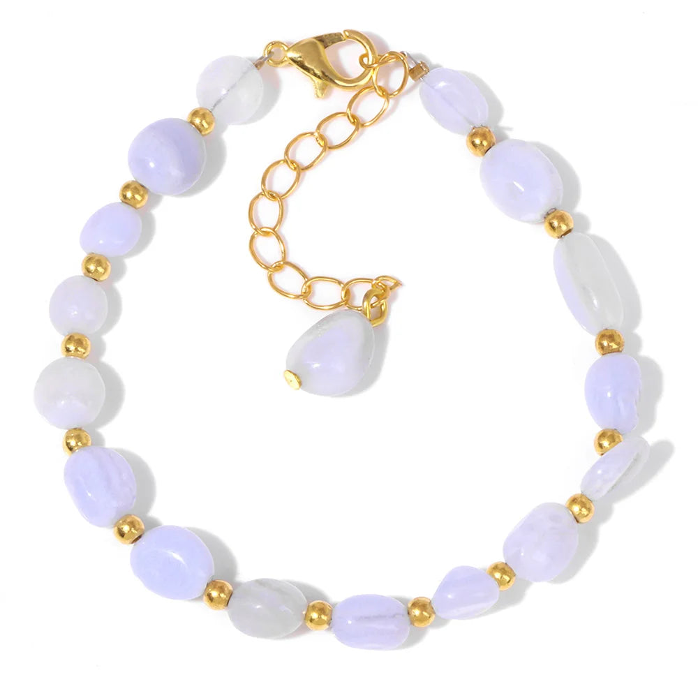 luckacco natural crystal gravel stone bracelets for women healing irregular amethysts lapis lazuli rose quartzs chain bracelet jewelry