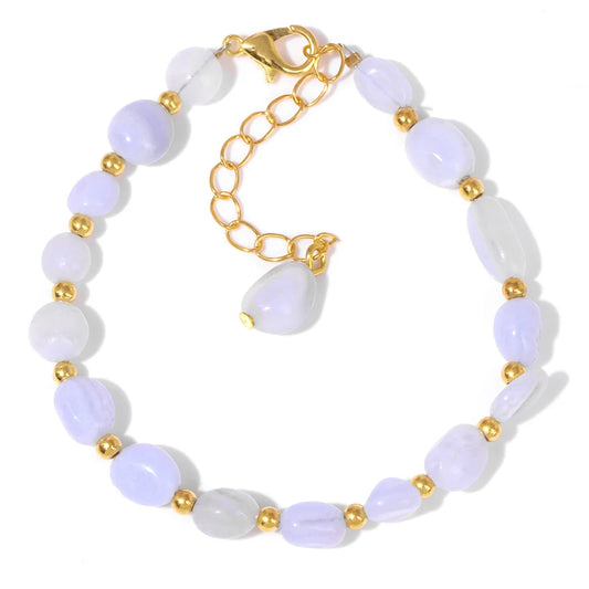 Luckacco Natural Crystal Gravel Stone Bracelets For Women Healing Irregular Amethysts Lapis Lazuli Rose Quartzs Chain Bracelet Jewelry
