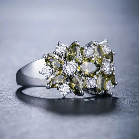 Luckacco Hot Sale Cocktail Party Ring Flower Cubic Zirconia  Valentine's Day Gift  Fashion Jewelry Luxury Rings for Women & Lover