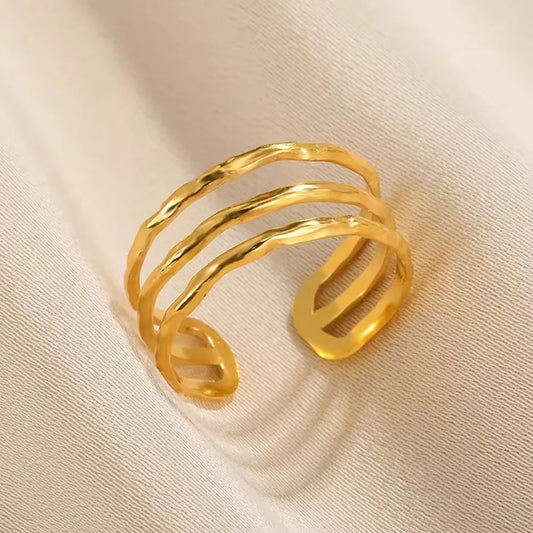 Luckacco Elegant Stainless Steel Big Bloom Flower Rings For Women Gold Color Sun Starfish Open Ring Finger Jewelry Wedding Her Gift Punk