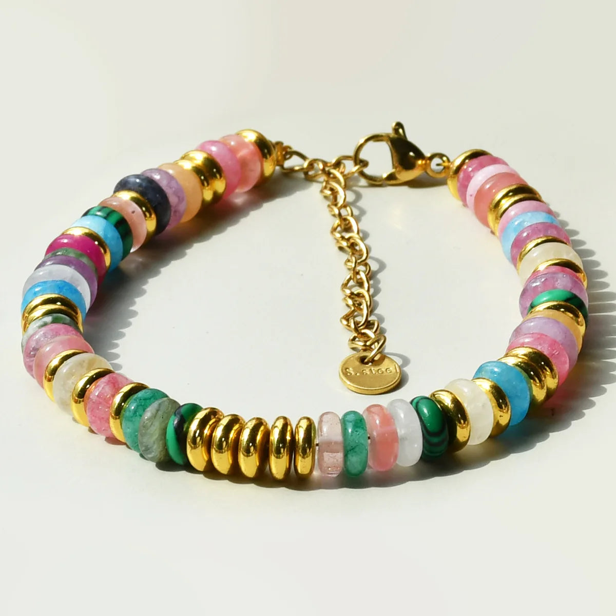 luckacco fashion dopamine colored natural stone adjustable bead bracelets women's light luxury high-end pebble bracelet jewelry