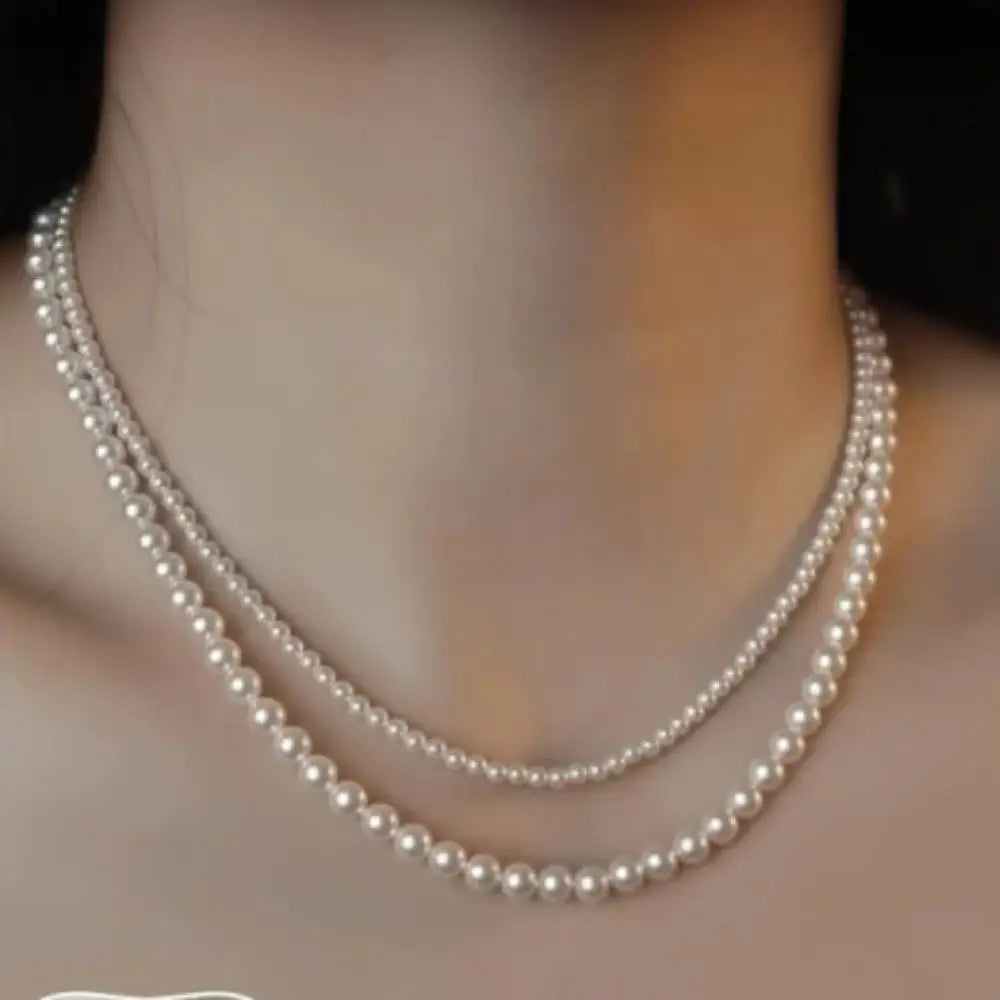 luckacco 4 6mm 2 necklaces round white natural shell pearl pearls chokers short necklace for women jewelry gift  16" 18"