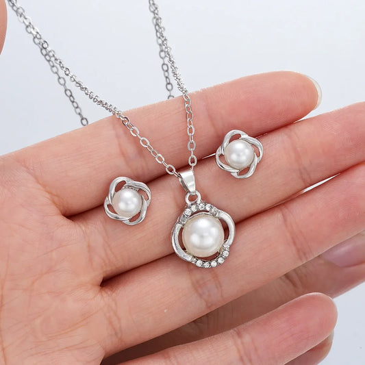 Luckacco Vintage Emerald Sets Unique Design Light Luxury Temperament Earrings  Pendant Necklace Rings Three-Piece Sets Trend Jewerly Set