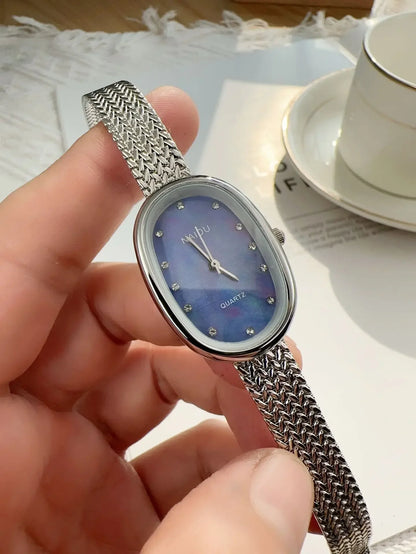 Luckacco Luxury Oval Dial Rhinestone Watch New Brand Quartz Watch for Women Adjustable Stainless Steel Strap Wristwatches  Gift