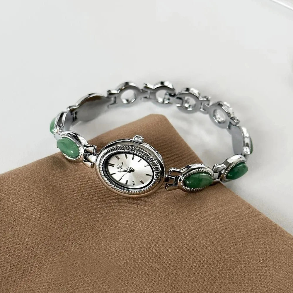 luckacco women's gold watch vintage brown jade bracelet small dial quartz daily wear party clock luxury waterproof ladies watches gifts