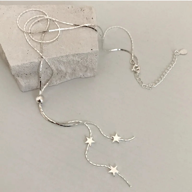luckacco new fashion simple 925 sterling silver star pendant necklace for women girl clavicle chain choker statement jewelry
