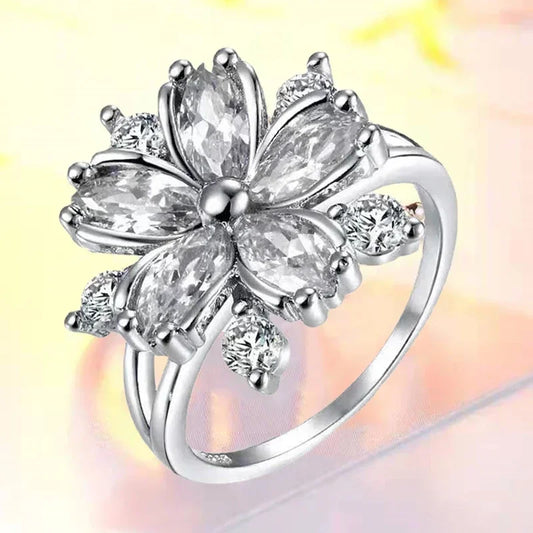 Luckacco Fashion Sakura Princess Rings Pink Crystal Stone Ring Charm for Women Dainty Bride Flower Zircon Engagement Ring Кольца