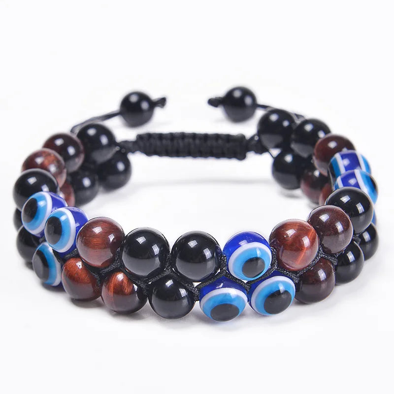 luckacco fashion men tiger eye natutal stone beaded braided bracelet bangles handmade double layer lapis lazuli bracelets hommes