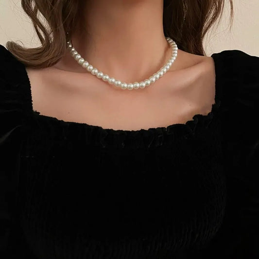 Luckacco Imitation Pearl Trendy Love Heart  Choker Necklace Female Personality Party Fashion Clavicle Collier Colar Perlas Collar Gift