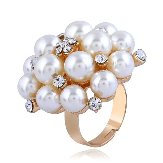 Luckacco Europe and America Popular Jewelry Popular Fashion Index Finger Ring Opening Adjustable Pearl Ring