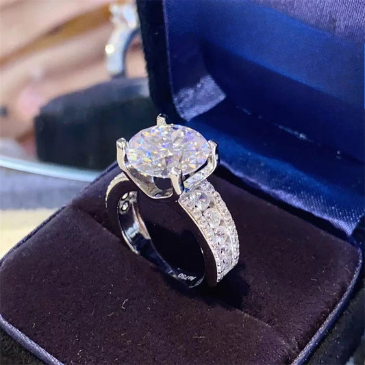 Luckacco Claw Set Real 5Ct D Color Moissanite Diamond Ring 925 Sterling Silver Party Wedding Band Rings for Women Engagement Jewelry