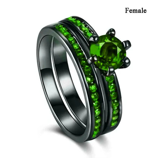 Luckacco Fashion Couple Rings Charm Purple Rhinestones CZ Women Rings Set Trendy Men Stainless Steel Zirconia Ring Wedding Band Jewelry