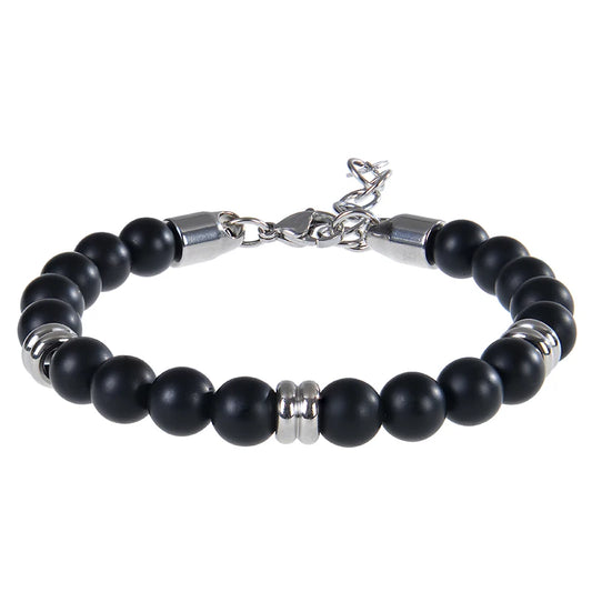 Luckacco 8mm Natural Stone Lapis Lazuli Beaded Bracelet Adjustable Stainless Steel Chain Bracelet for Men Women Handmade Jewelry Gifts