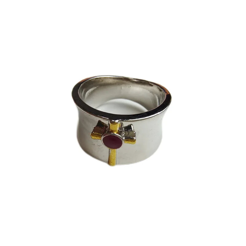 luckacco elegant woman red stone cross ring fashion silver color religious belief statement ring punk red beads crystal rings for women