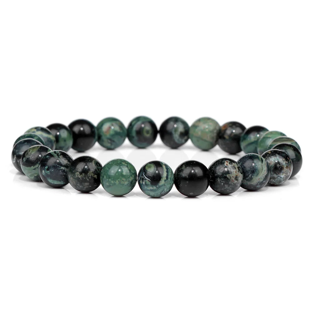 luckacco handmade natural stone african stone beads bracelet men yoga mala jewelry green moss agates beaded bracelet for women men