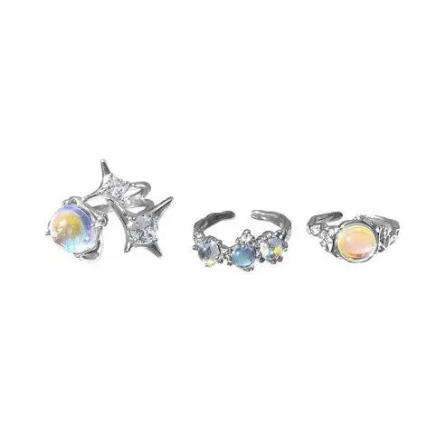 Luckacco New Y2K Crystal Rings Kpop Heart Adjustable Ring Irregular Geometry Punk Vintage Rings Set for Women Girls 2025 Fashion Jewelry