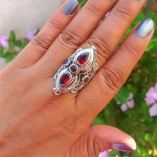 Luckacco Bohemian Ethnic Style Faux Turquoise Ring Series Large Rings for Women Personalized Vacation Party Vintage Jewelry Accessories