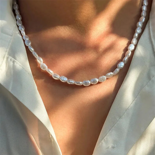 Luckacco New Fashion Simple Imitation Pearl Choker Necklace for Women Vintage Elegant Beaded Temperament Necklace Wedding Party Jewelry