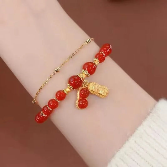 Luckacco LATS Green Glass Imitation Opal Bracelet for Women Exquisite Gold Color Leaves Wrist Strap Bangle Chain Bracelets Girls Gifts