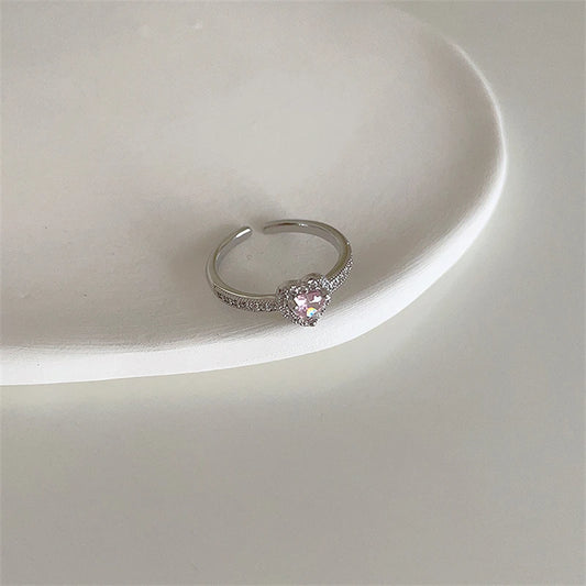Luckacco Pink Crystal Irregular Heart Rings Creative Zircon Bowknot Opal Love Heart Open Ring Y2K Shiny Rings for Women Party Jewelry