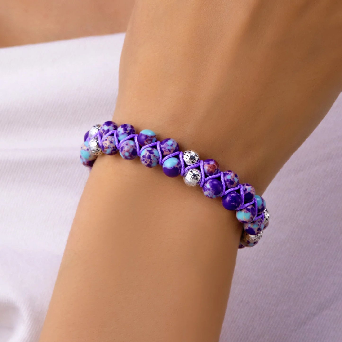 luckacco fashion colorful natural stone beaded bracelet for women braided bracelet bohemian holiday jewelry adjustable gift