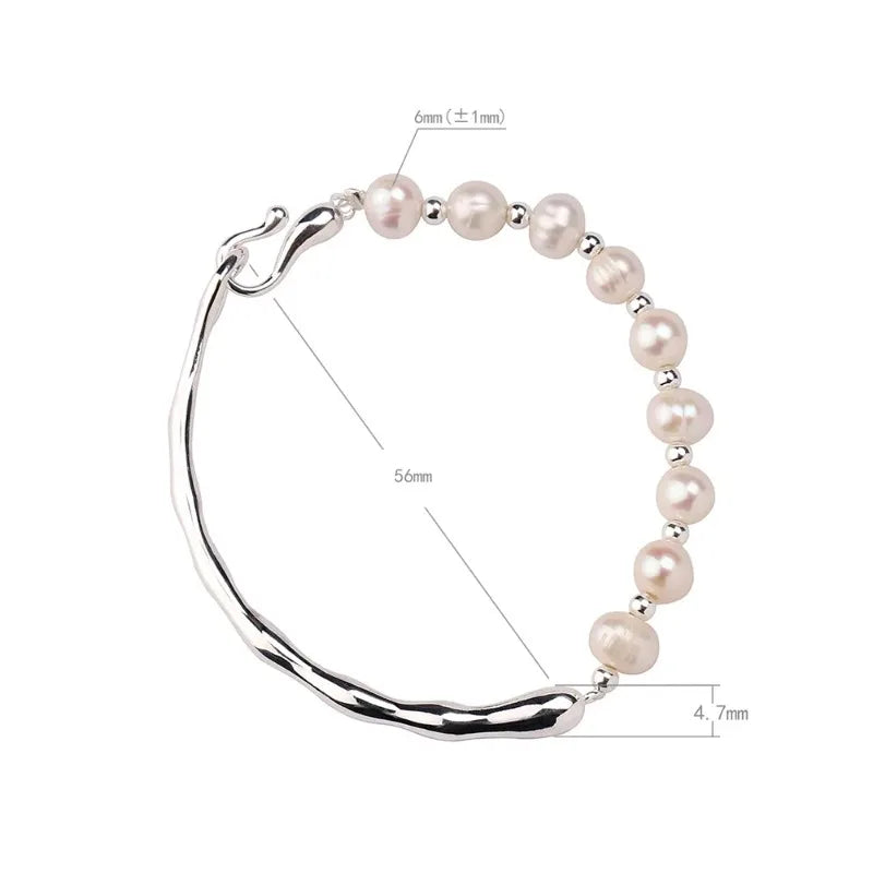 luckacco 925 sterling silver pearl beads bracelet for women girls vintage irregular metal charm bangles luxury fashion party jewelry gift