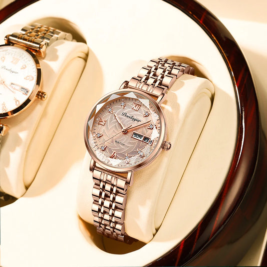 Luckacco POEDAGAR Elegant Luxury Women Watch Waterproof Luminous Date Week Ladies Watches Fashion Stainless Steel Quartz Woman Wristwatch