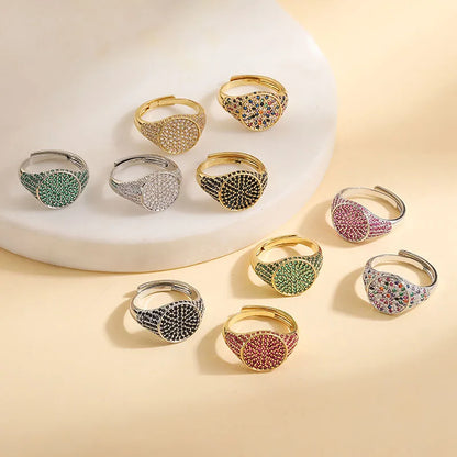 Luckacco HECHENG,13×22MM Copper Electroplated 18K Gold Multi-colour Zirconia Ring Unisex Couple Adjustable Luxury Jewellery 1 Piece