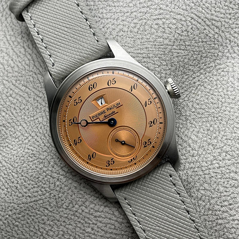luckacco spot goods new pierre paulin jumping hour men watch salmon dial automatic st17 mechanical watch vintage bonklip bracelet